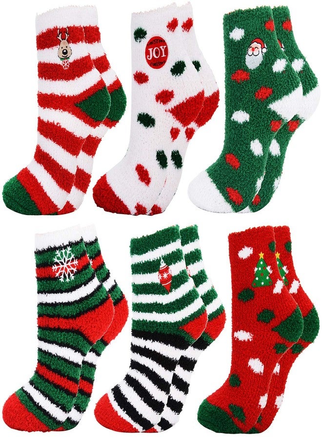 COSYOO Christmas Fuzzy Socks 6 Pairs Cute Coral Fleece Warm Cozy Holiday Slipper Socks XMAS Fluffy Crew Socks for Women GirlS - Image 1
