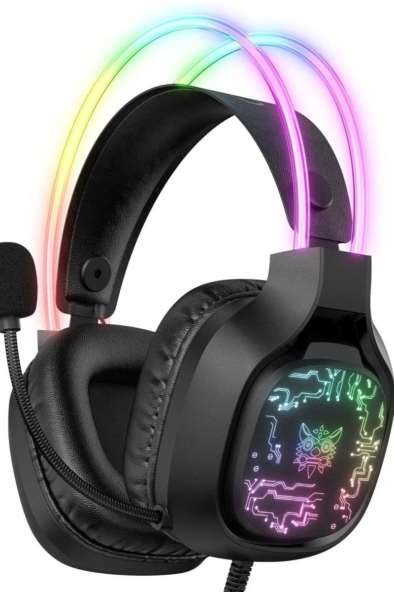 X22 Over-Ear Gaming Wired Headphones,Gaming Headset with Micphone,LED Light RGB Gamer Stereo Earphones for PS4/PS5/XOne/XSeries/NSwitch/PC,Black  - Image 1