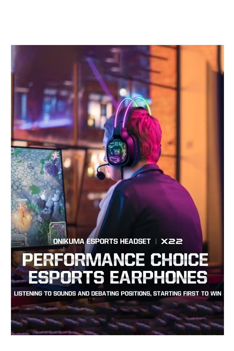 X22 Over-Ear Gaming Wired Headphones,Gaming Headset with Micphone,LED Light RGB Gamer Stereo Earphones for PS4/PS5/XOne/XSeries/NSwitch/PC,Black  - Image 2