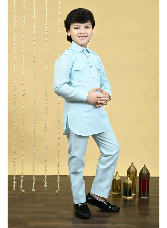 BT DEZINES Sky Blue Cotton Blend Kurta and Salwar Set for Boys