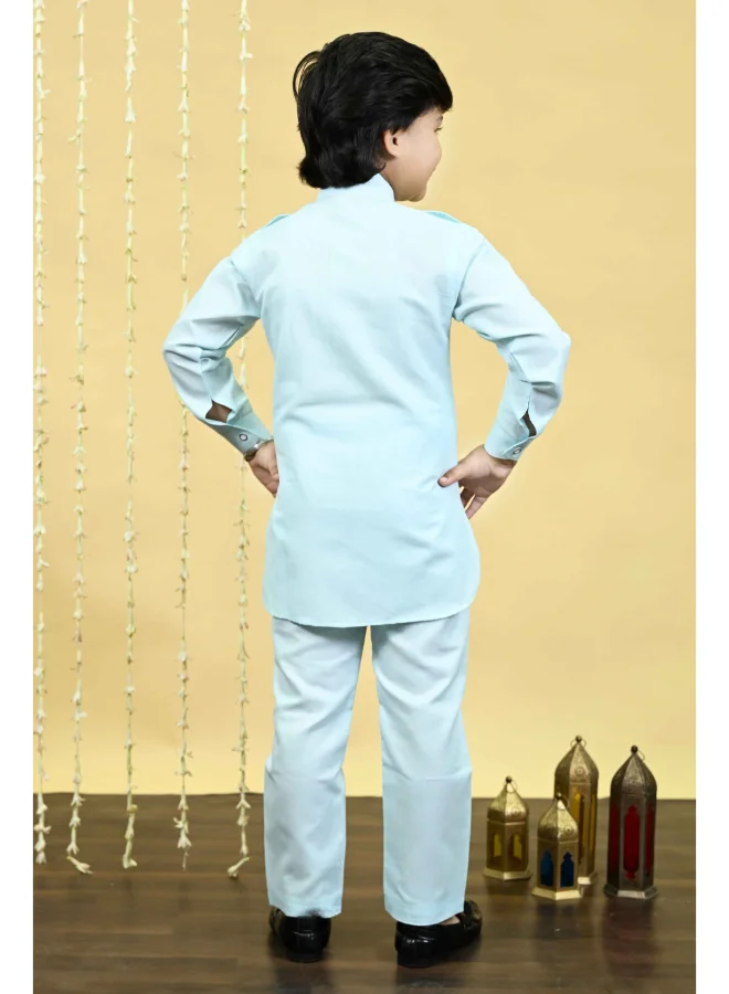 BT DEZINES Sky Blue Cotton Blend Kurta and Salwar Set for Boys