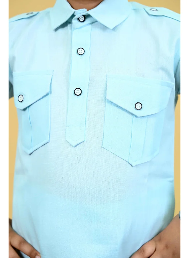 BT DEZINES Sky Blue Cotton Blend Kurta and Salwar Set for Boys