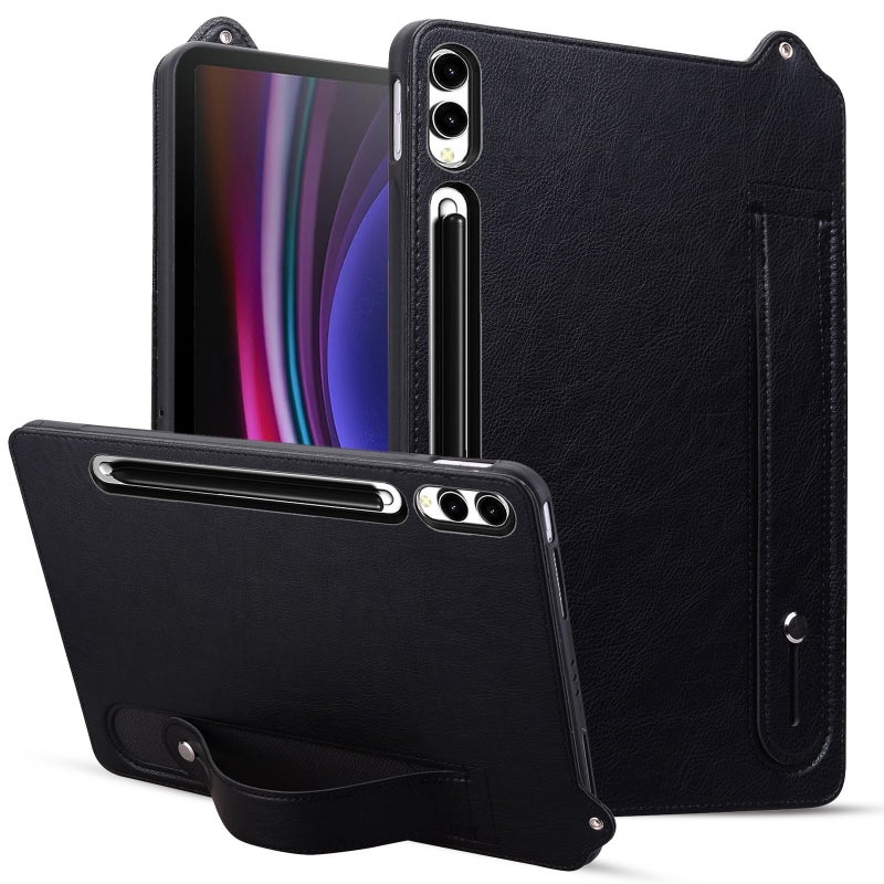 erorex For Samsung Galaxy Tab S10 Ultra/ S11 Ultra Tpu Leather Back Tablet Case With Wristband(Black) - Image 1