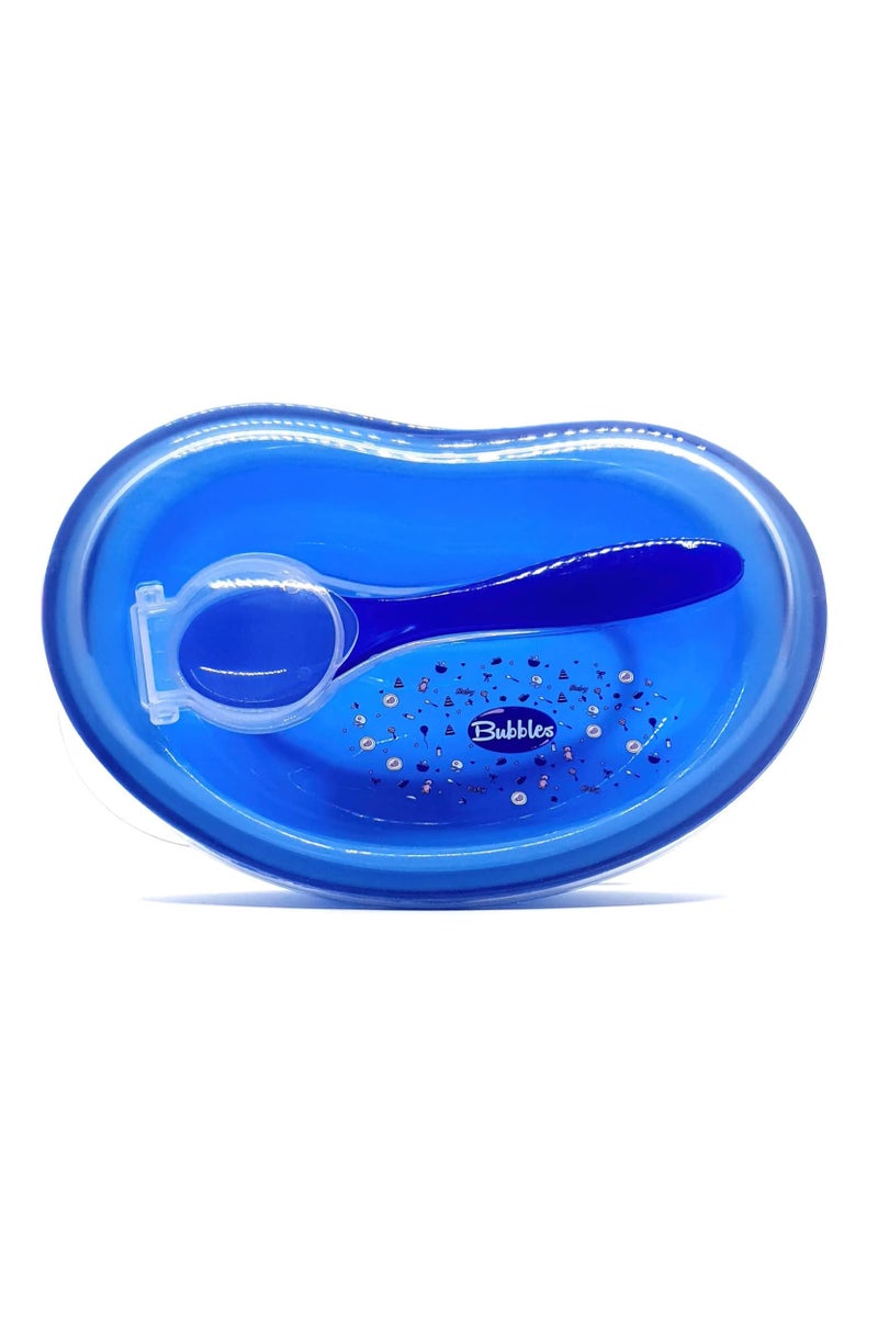 Bubbles Baby Plate with Spoon and Cover Blue - Image 1