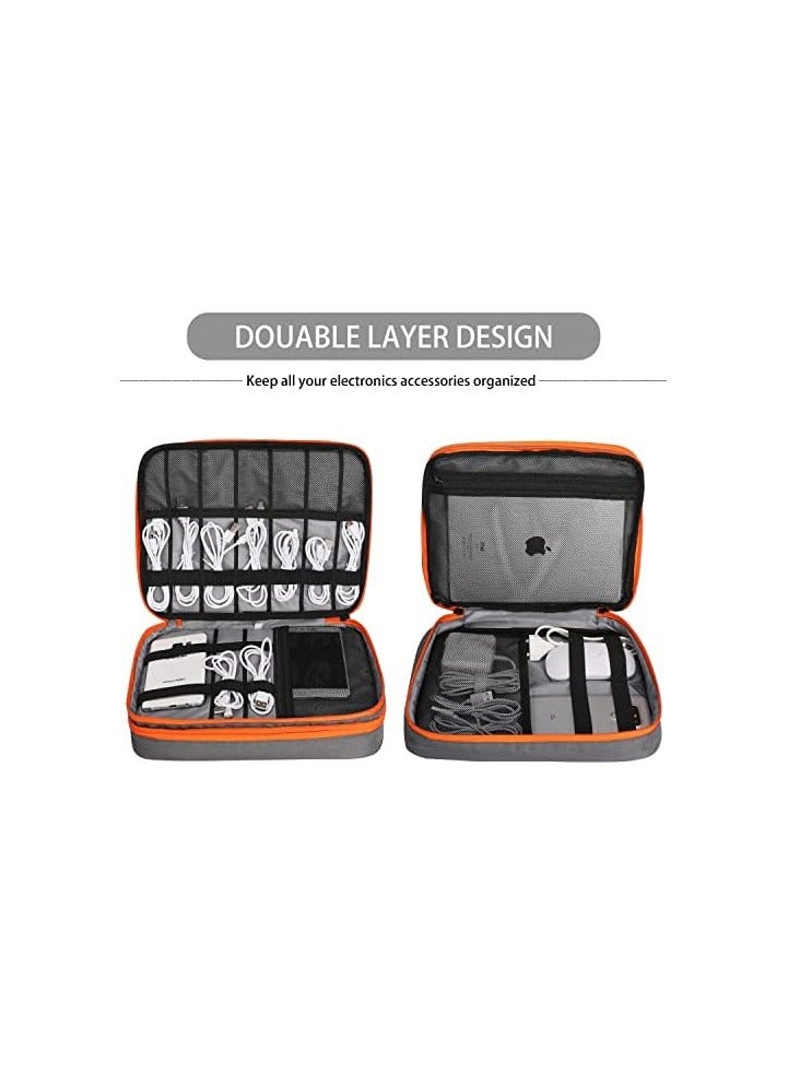 Gocokia Double Layers Large Capacity Travel Electronic Accessories Organizer Bag, 2 Front Pockets Travel Gadget Carry Case, Perfect Size Fit for iPad,iPhone,Cables,Power Bank,Tablet(10.2’’)-Grey - Image 2