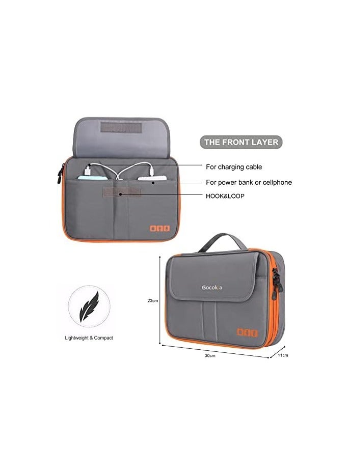 Gocokia Double Layers Large Capacity Travel Electronic Accessories Organizer Bag, 2 Front Pockets Travel Gadget Carry Case, Perfect Size Fit for iPad,iPhone,Cables,Power Bank,Tablet(10.2’’)-Grey - Image 4