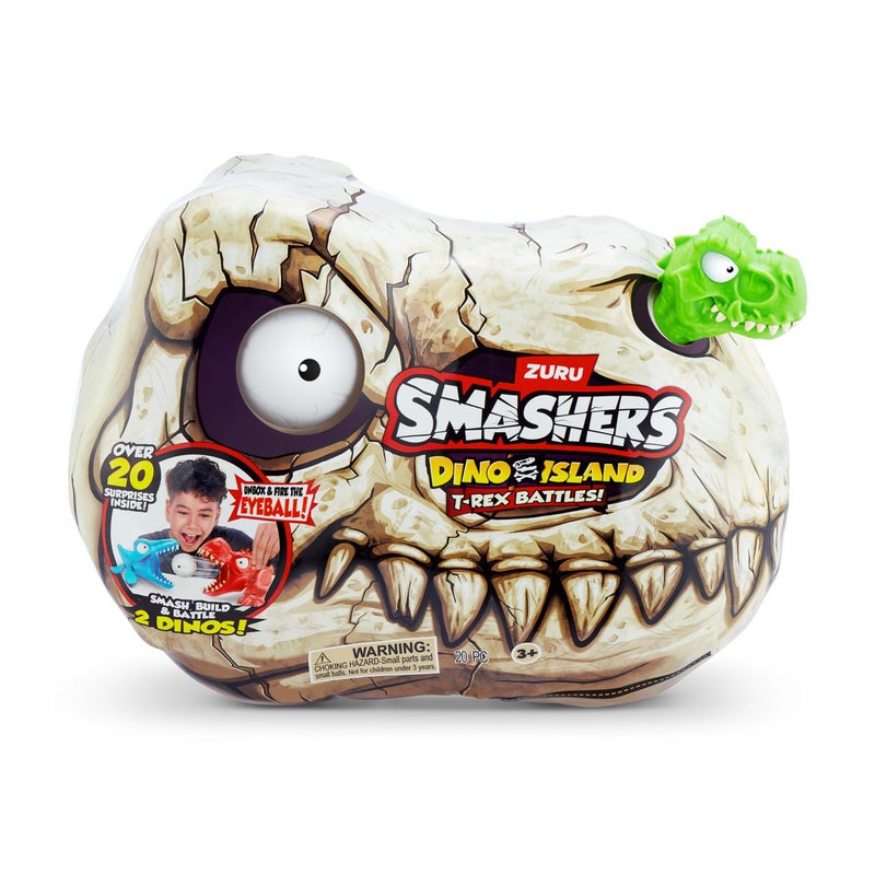 ZURU SMASHERS مجموعة معارك الديناصورات الصغيرة T-Rex من Smashers Dino Island بواسطة ZURU - ألعاب ديناصورات الأولاد - تطلق النار - مفاجآت قابلة للجمع - فتح الصندوق مع جمجمة - Image 1