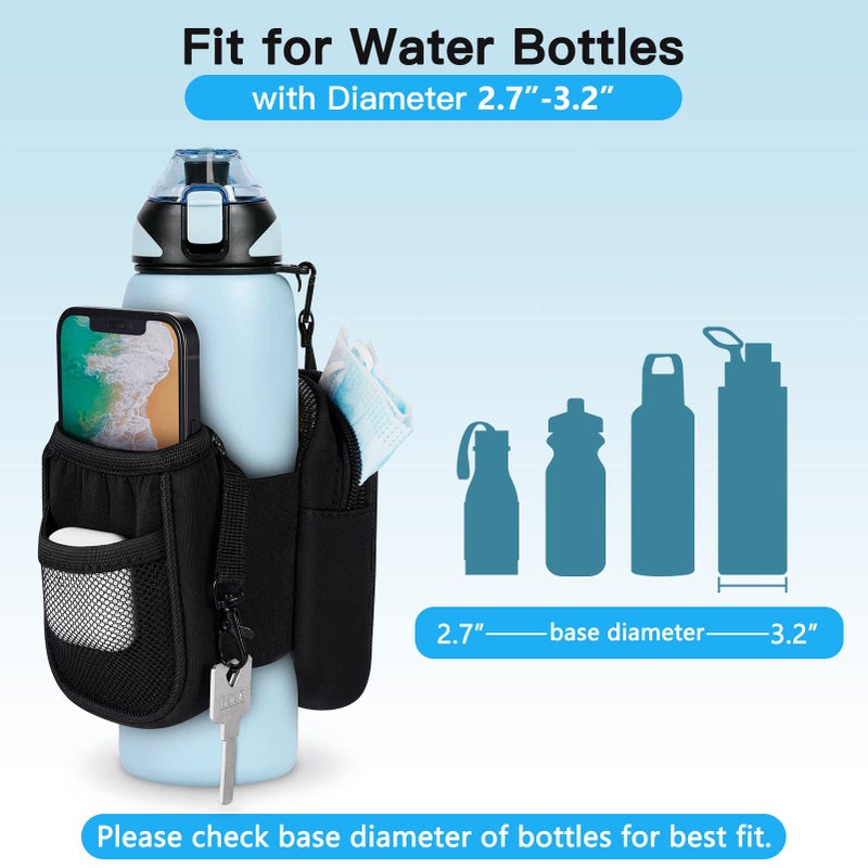SITHON SITHON Gym Water Bottle Pouch Caddy, Non-Slip Water Bottle Sleeve Bag for Gym with Double Side Pockets Holder for Phone Key, Secure Zipper Storage Pocket for AirPods Cards and Small Items, Black  - Image 4