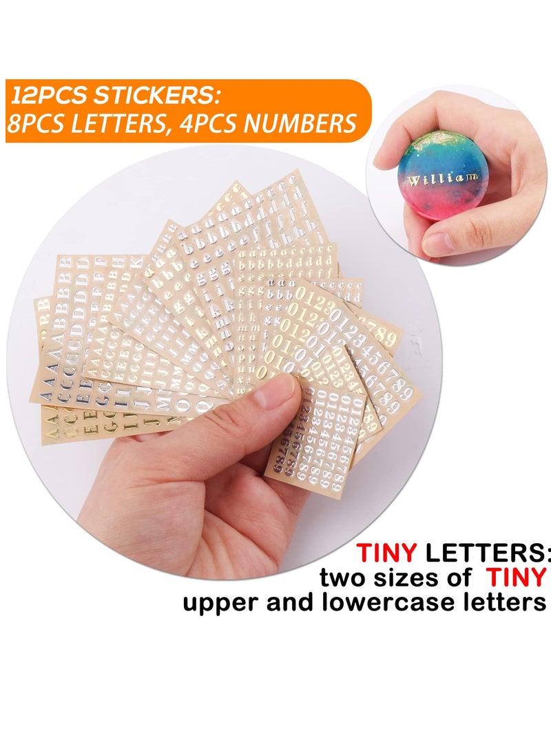 Letter Resin Stickers, Small Letter Stickers for Resin Scrapbook Supplies, Alloy Alphabet Number Stickers, Self Adhesive, Decorative for Scrapbook Letters DIY Craft Decoration Supplies (14 Sheets)