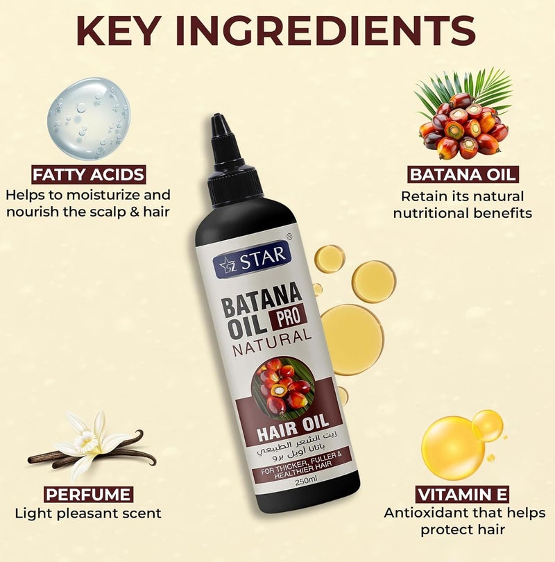 SZ Star Batana Hair Oil 250ml - Leave In Treatment for Hair Growth & Repair - Strengthens Roots, Reduces Breakage, Restores Shine & Moisture - Lightweight Formula for Men & Women - Image 4