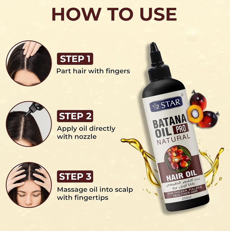 SZ Star Batana Hair Oil 250ml - Leave In Treatment for Hair Growth & Repair - Strengthens Roots, Reduces Breakage, Restores Shine & Moisture - Lightweight Formula for Men & Women - Image 2