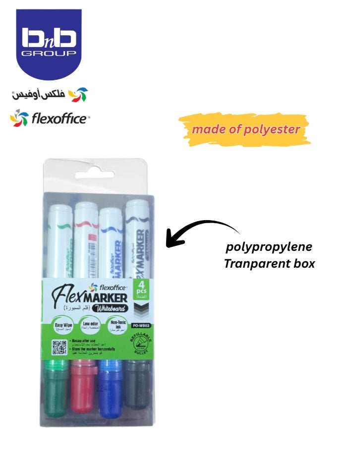 FLEXOFFICE WHITEBOARD Marker: Assortment, 4 pieces/box made of polypropylene, 2.5 mm beveled tip made of polyester for fine writing. - Image 2