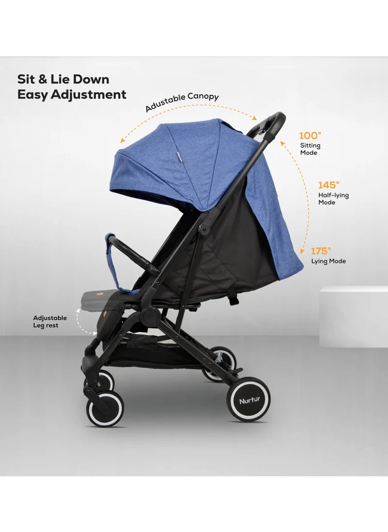 نورتر Baby Stroller 0 To 36 Months Storage Basket One -Hand Fold Design 5 Point Safety Harness Eva Wheels Black Blue