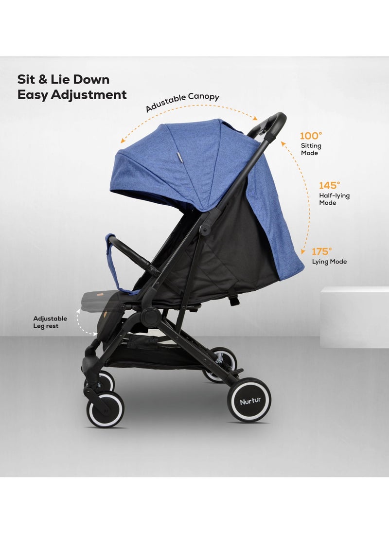Nurtur Baby Stroller 0 To 36 Months Storage Basket One -Hand Fold Design 5 Point Safety Harness Eva Wheels Black Blue  - Image 2