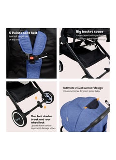 Nurtur Baby Stroller 0 To 36 Months Storage Basket One -Hand Fold Design 5 Point Safety Harness Eva Wheels Black Blue  - Image 4