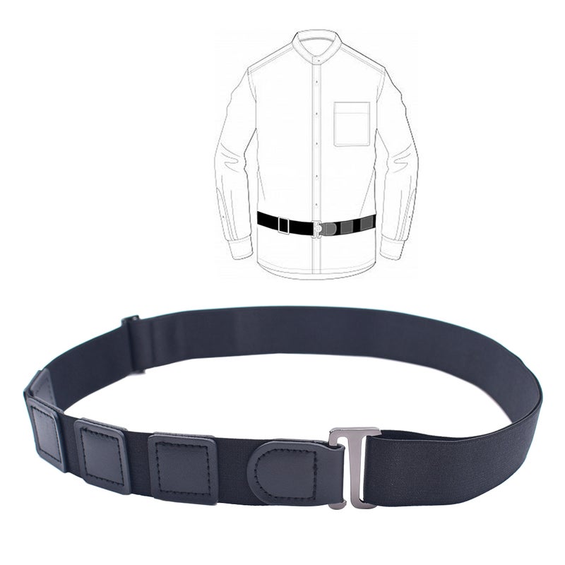 Adjustable Unisex Shirt Stay Belt Non- Anti-crease Belts for Formal Wear Professional Attire (3cm Alloy Black Buckle) - Image 1