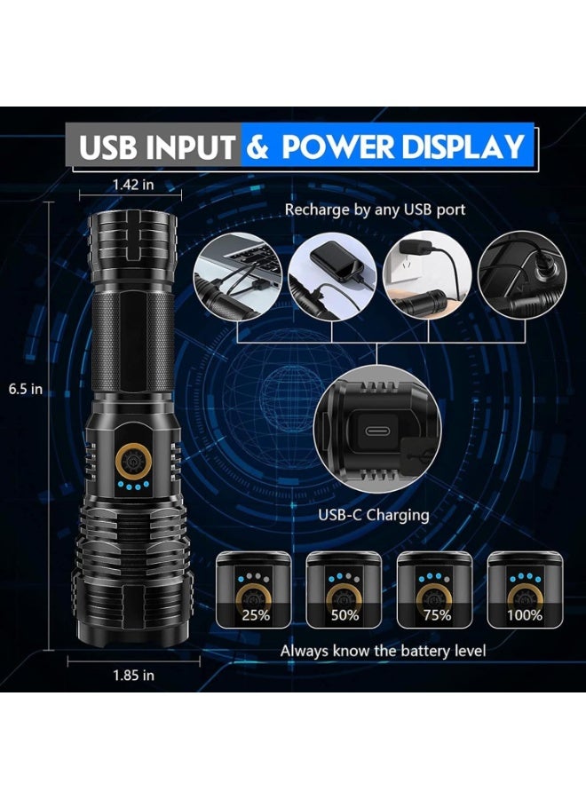MWS-ForCamping LED High Lumen Rechargeable Flashlight, 990000 Lumen XHP70 Super Bright Flashlight, Battery Powered Flashlight, Powerful Handheld Flashlight, 5 Modes, Suitable for Emergency Camping Hiking Family - Image 5
