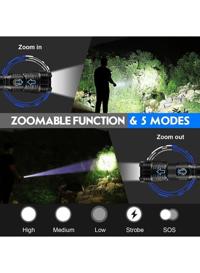 MWS-ForCamping LED High Lumen Rechargeable Flashlight, 990000 Lumen XHP70 Super Bright Flashlight, Battery Powered Flashlight, Powerful Handheld Flashlight, 5 Modes, Suitable for Emergency Camping Hiking Family - Image 3
