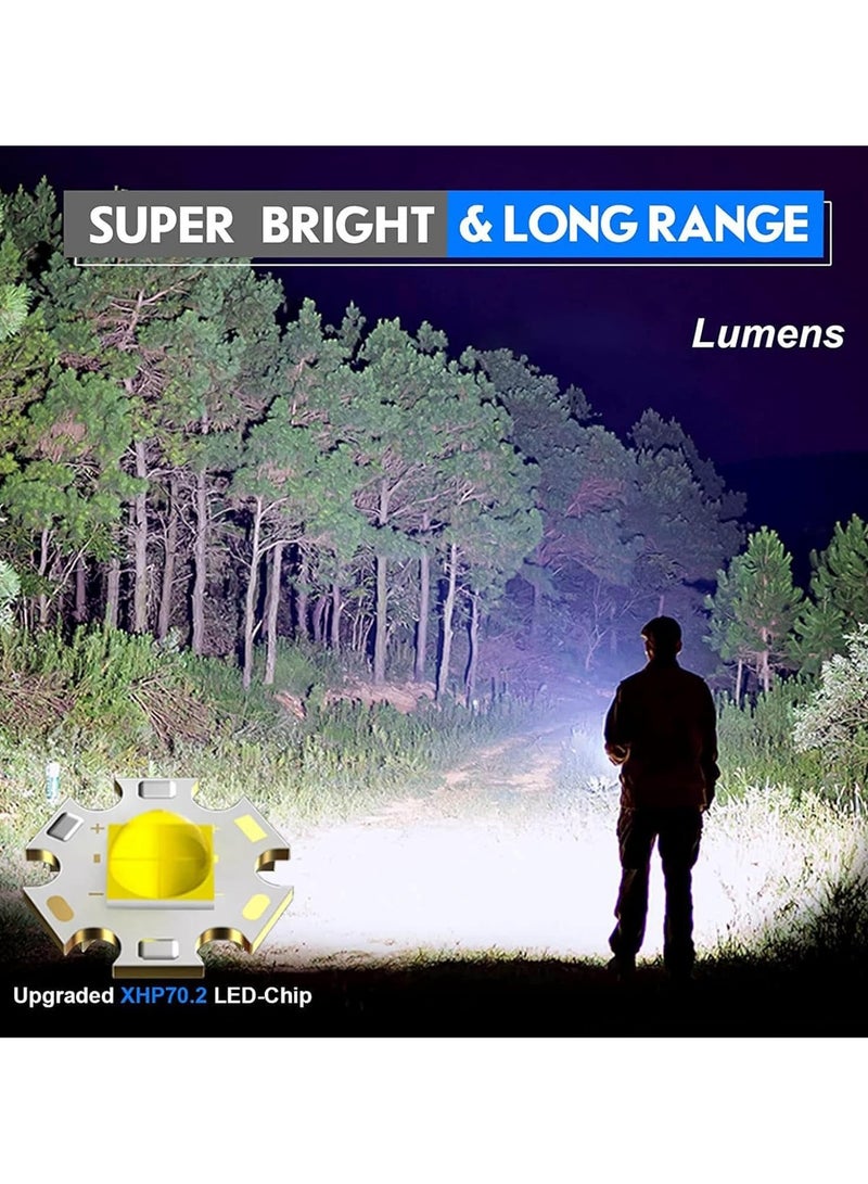 MWS-ForCamping LED High Lumen Rechargeable Flashlight, 990000 Lumen XHP70 Super Bright Flashlight, Battery Powered Flashlight, Powerful Handheld Flashlight, 5 Modes, Suitable for Emergency Camping Hiking Family - Image 2