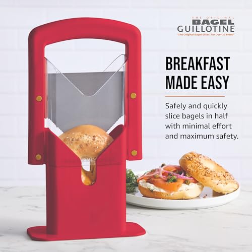 Hoan Bagel Guillotine Universal Slicer with Built-in Finger Safety Shield, Perfect for Bagels, Buns, and Muffins, Nonstick Blade, 9.25 Inch, Red - Image 3