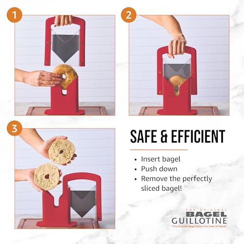 Hoan Bagel Guillotine Universal Slicer with Built-in Finger Safety Shield, Perfect for Bagels, Buns, and Muffins, Nonstick Blade, 9.25 Inch, Red - Image 4