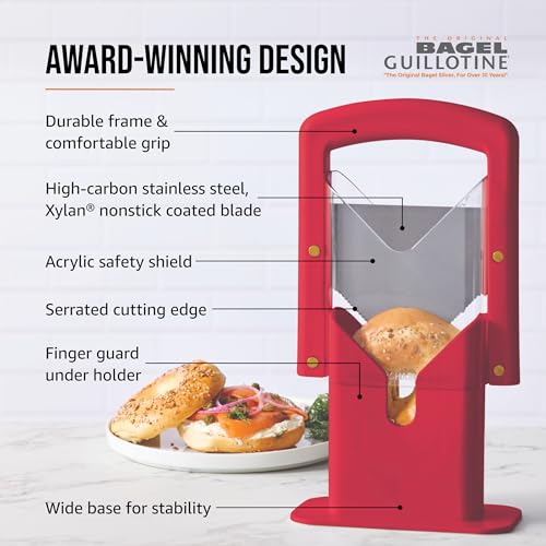 Hoan Bagel Guillotine Universal Slicer with Built-in Finger Safety Shield, Perfect for Bagels, Buns, and Muffins, Nonstick Blade, 9.25 Inch, Red - Image 5