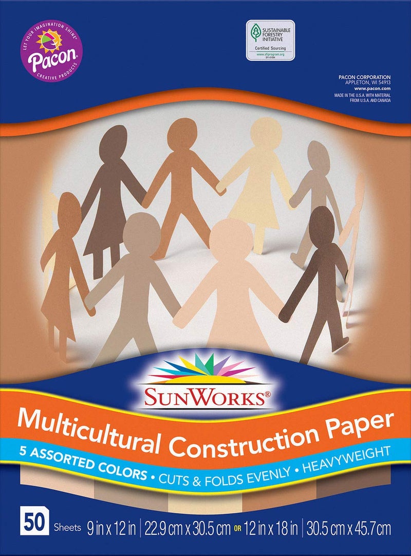 Pacon Pacon 9509 Multicultural Construction Paper 9 inch x12 inch 5 Assorted Colors 50 SheetsPack Sold As 3 Pack Total 150 Sheets