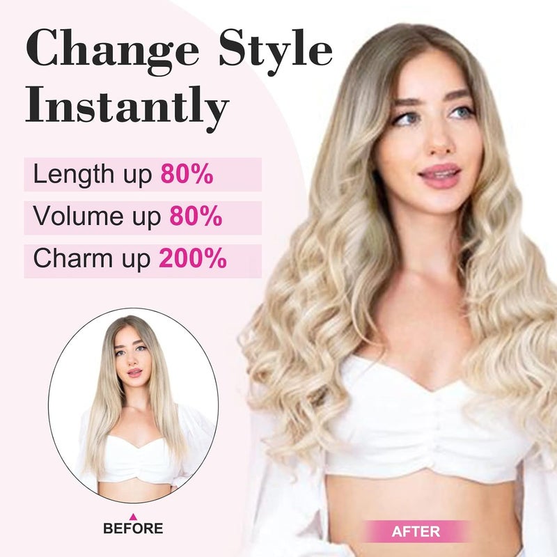 REECHO 20" 1-Pack 3/4 Full Head Curly Wave Clips in on Synthetic Hair Extensions Hairpieces for Women 5 Clips 4.6 Oz per Piece - Natural Black - Image 4