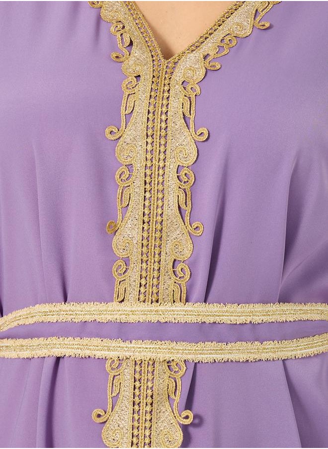 Styli Plus Size Regular Fit V Neck Kaftan with Lace Detail  - Image 5