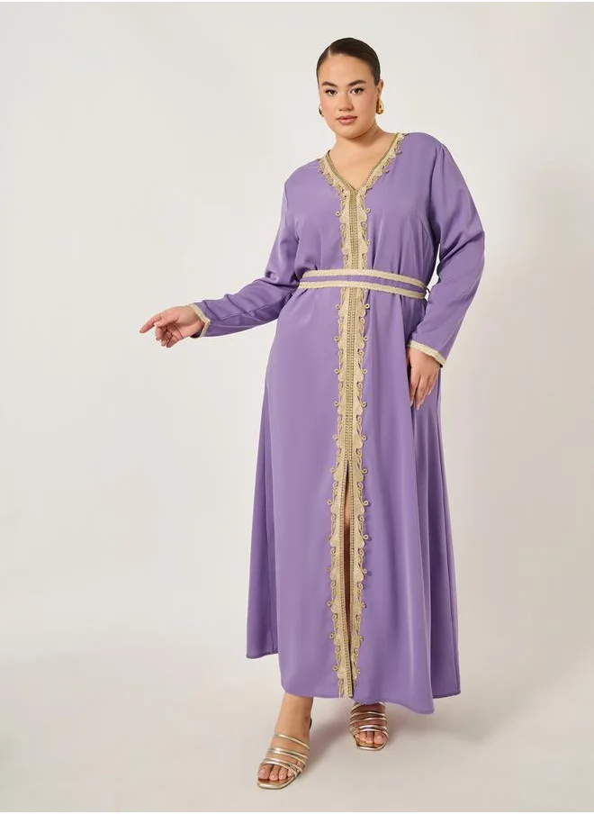 ستايلي Plus Size Regular Fit V Neck Kaftan with Lace Detail