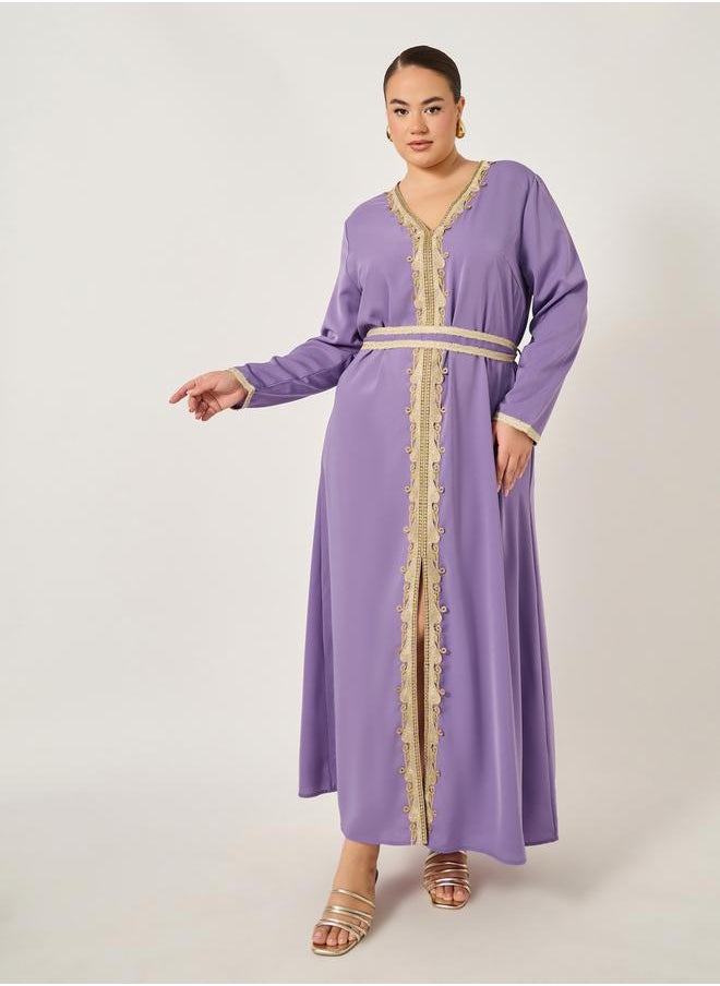 Styli Plus Size Regular Fit V Neck Kaftan with Lace Detail  - Image 1