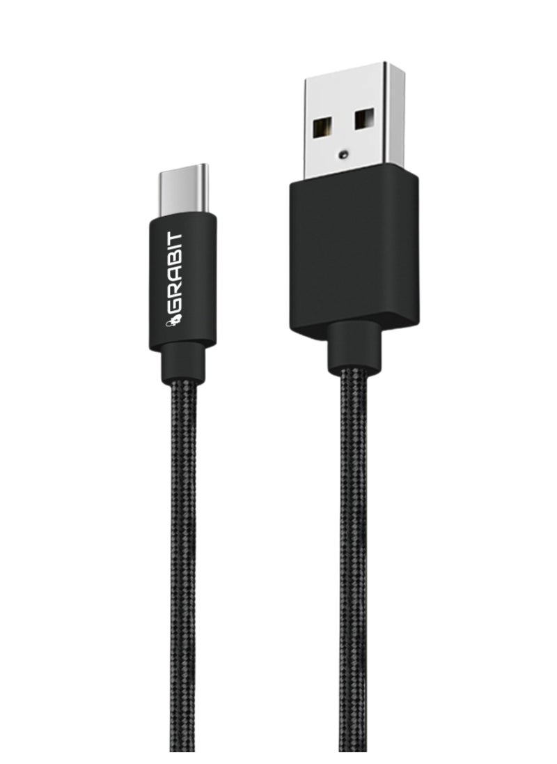GRABIT USB-A to Type-C Nylon Braided Charging Cable – 1.2M 