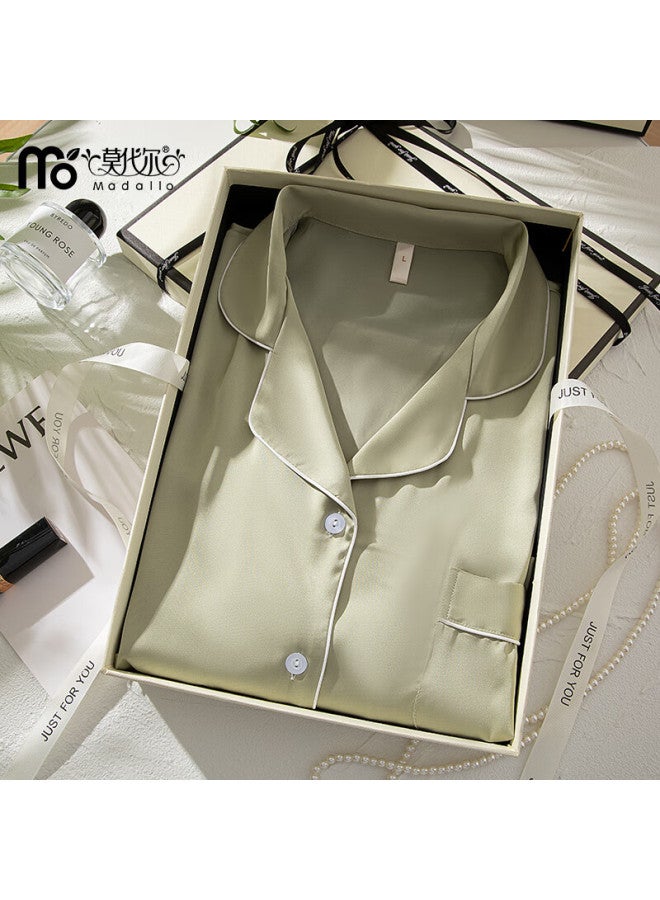 Madallo Modaier Ice Silk High-end Short-sleeve Nightgown For Women, Summer Thin Cardigan Sleepwear, Ladies Loungewear Suitable For Outdoor Wear, Gree - Image 3