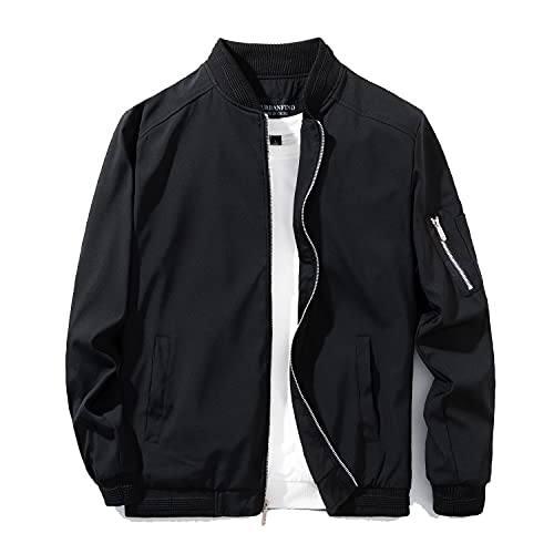 URBANFIND Men's Slim Fit Lightweight Sportswear Jacket Casual Bomber Jacket US L Black - Image 3