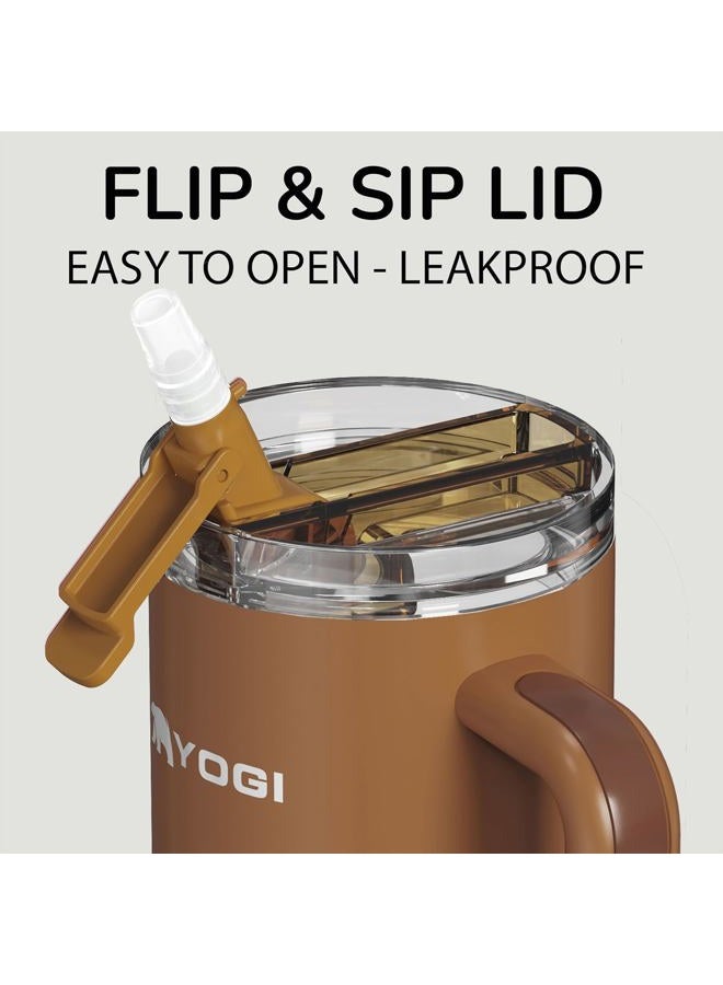 YOGI Ceramic Lined Metal Allergy Safe 40oz Tumbler with Handle and Straw Leakproof Flip & Sip Lid Vacuum Insulated Stainless Steel Travel Cup for Iced Coffee Water and All-Day Hydration 40oz Amber - Image 5