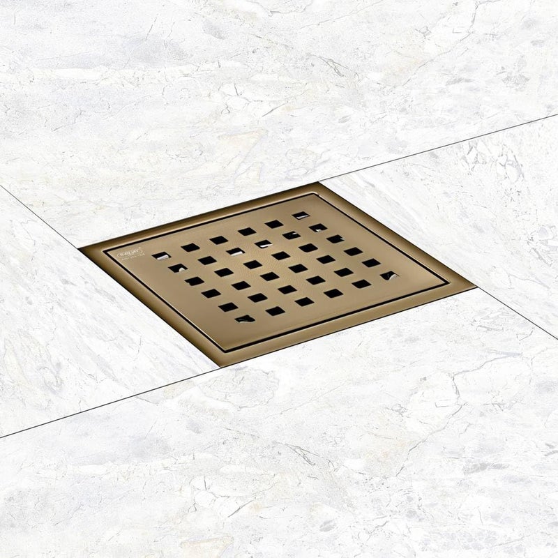 Sanjay Chilly Square Zoom Floor Drainer for Bathroom with Cockroach Trap 304 Grade Floor Drain Cover Jali Sink Safety from Cockroach & Insects Anti Odor Drain Strainers (6x6 Inch Brushed Bronze) - Image 1