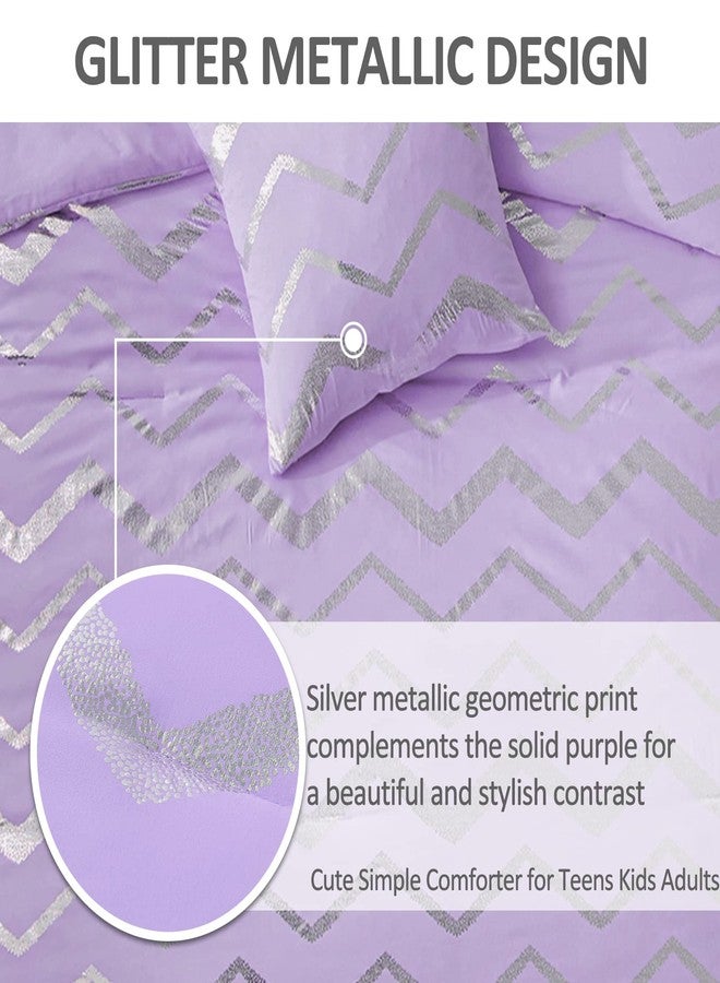 Menghomeus Purple/Silver Comforter Set Twin Lavender Metallic Print Glitter Bed Comforter Cute Shinny Bedding for Teen Girls Kids Women, 3 Piece (1 Pillowcase, 1 Decorative Pillow Sham) - Image 5