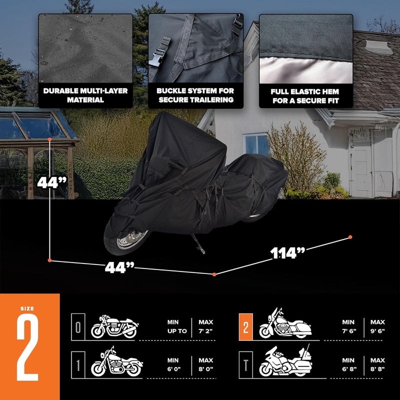 Budge Trailerable Motorcycle Cover for Motorcycles up to 114" Long - Black Polyester - Image 4