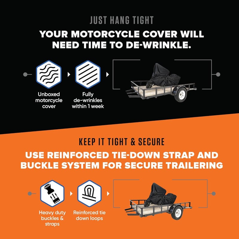 Budge Trailerable Motorcycle Cover for Motorcycles up to 114" Long - Black Polyester - Image 5