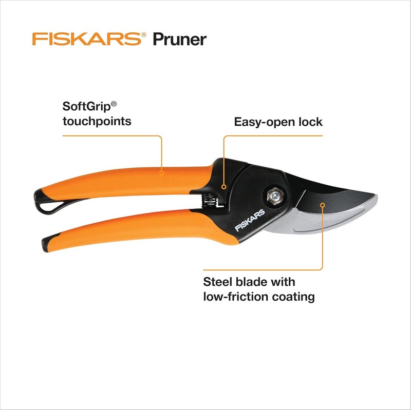 Fiskars مقص تقليم بypass، سعة قطع 5/8 بوصة، مقص يدوي SoftGrip للأيدي الصغيرة، الشفرة تبقى حادة مع الاستخدام المكثف مع طلاء مقاوم للصدأ ومنخفض الاحتكاك - Image 2