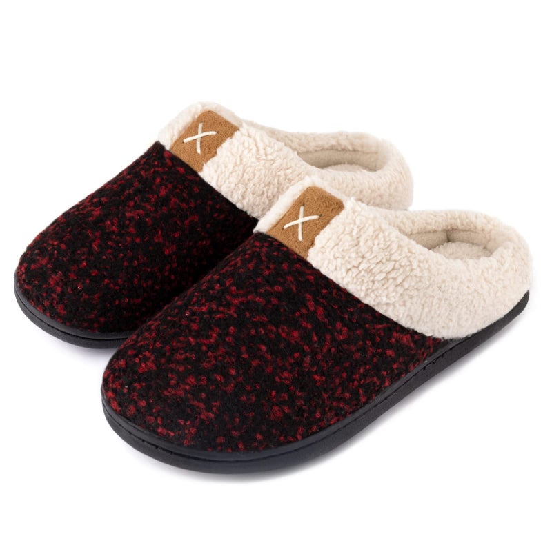 ULTRAIDEAS Women's Indoor Bedroom Slipper with Memory Foam, Gift for Women, Wool-Like House Shoe with Anti-Skid Rubber Sole for Ladies (7-8, Red) - Image 1