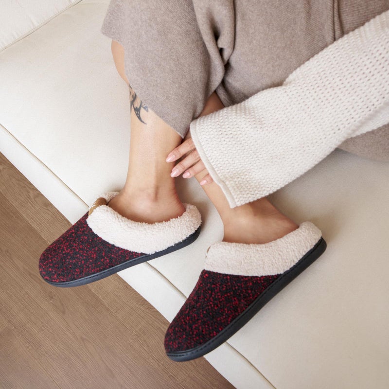 ULTRAIDEAS Women's Indoor Bedroom Slipper with Memory Foam, Gift for Women, Wool-Like House Shoe with Anti-Skid Rubber Sole for Ladies (7-8, Red) - Image 2