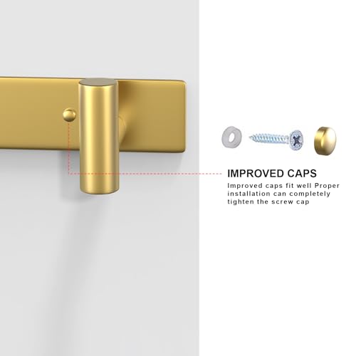 VAEHOLD Hat and Coat Wall Mount Rack - Hooks for Robes, Bags, Keys, and Towels - Bathroom Towel Hanger Organizer (Gold, “T“ Shape 5 Hooks 1 Pack) - Image 4