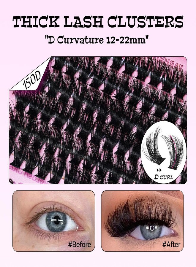 RITALASH Lash Clusters Kit 3D Effect Volume Lashes Clusters Kit Cluster Eyelash Extensions Pestañas Postizas Eyelashes D Curl Eyelash Clusters Kit with Lash Bond&Seal,Lash Tweezers,brush(150D Lash Kit,12-22mm) - Image 2