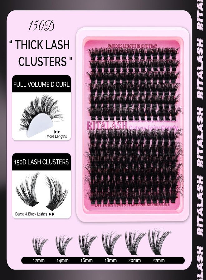 RITALASH Lash Clusters Kit 3D Effect Volume Lashes Clusters Kit Cluster Eyelash Extensions Pestañas Postizas Eyelashes D Curl Eyelash Clusters Kit with Lash Bond&Seal,Lash Tweezers,brush(150D Lash Kit,12-22mm) - Image 4