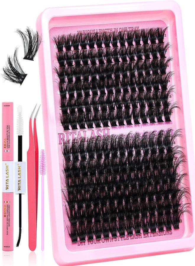 RITALASH Lash Clusters Kit 3D Effect Volume Lashes Clusters Kit Cluster Eyelash Extensions Pestañas Postizas Eyelashes D Curl Eyelash Clusters Kit with Lash Bond&Seal,Lash Tweezers,brush(150D Lash Kit,12-22mm) - Image 1