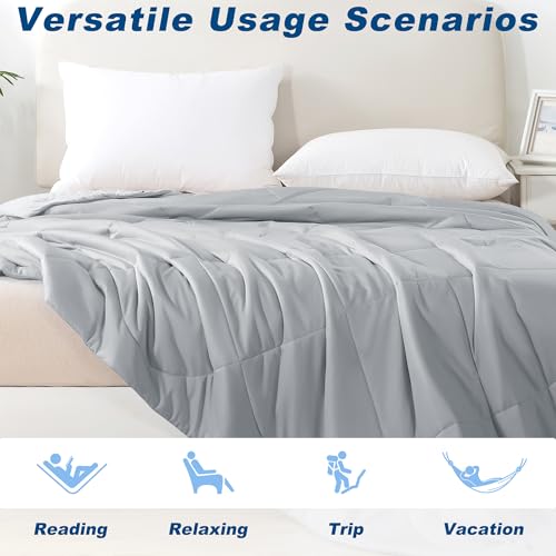 bedsmile Cooling Comforter Queen Size, Double-Sided Cold Tech Fabric Quilted Bed Comforters Cooling Blanket for Hot Sleepers, Breathable Lightweight Summer Bedding, All-Season Ice Blanket, Light Gray - Image 5