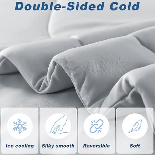 bedsmile Cooling Comforter Queen Size, Double-Sided Cold Tech Fabric Quilted Bed Comforters Cooling Blanket for Hot Sleepers, Breathable Lightweight Summer Bedding, All-Season Ice Blanket, Light Gray - Image 3