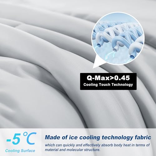 bedsmile Cooling Comforter Queen Size, Double-Sided Cold Tech Fabric Quilted Bed Comforters Cooling Blanket for Hot Sleepers, Breathable Lightweight Summer Bedding, All-Season Ice Blanket, Light Gray - Image 2