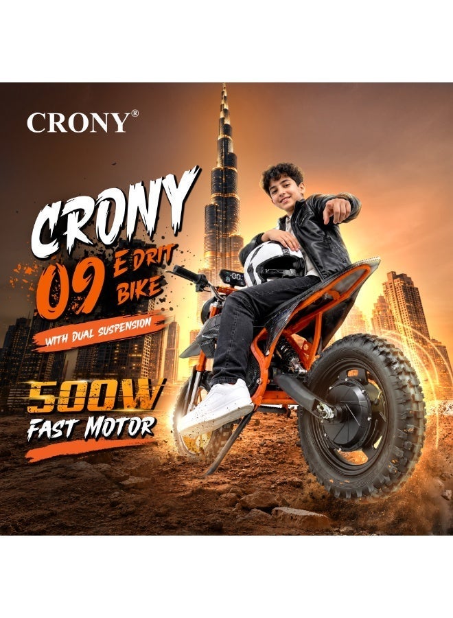 CRONY‑09 Kids Off‑Road Electric Dirt Bike｜500W Motor, 28KM/H Top Speed, 30‑40KM Range, Lightweight Aluminum Frame, Dual Disc Brakes, LED Headlight, Bluetooth Speaker, LED Display for Outdoor Off‑Road Play Carbon fiber Black - Image 5
